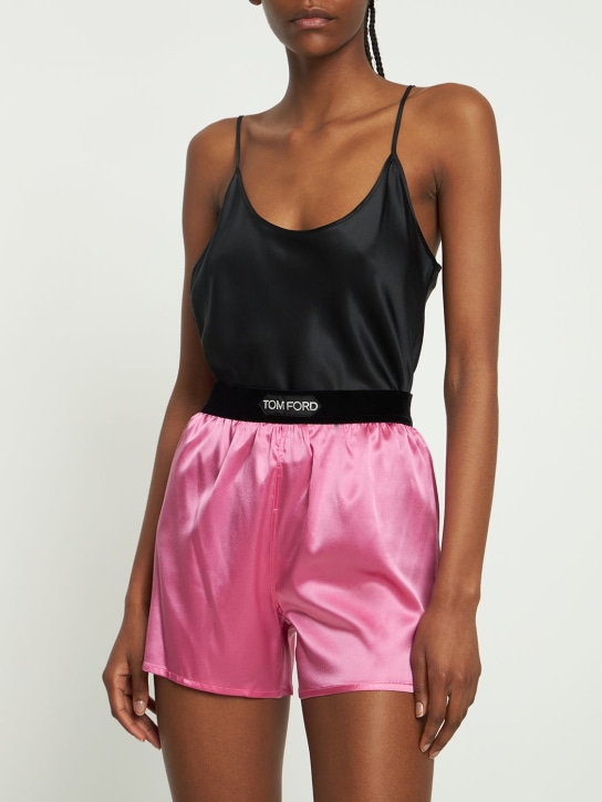Tom Ford: Logo silk satin mini shorts - Pink - women_1 | Luisa Via Roma