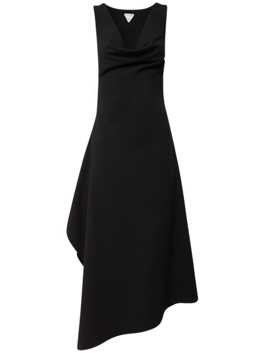 Bottega Veneta: Vestido asimétrico de lona de algodón stretch - Negro - women_0 | Luisa Via Roma