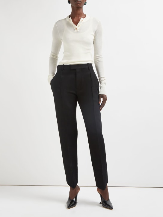 Bottega Veneta: Curved shape cotton canvas pants - Black - women_1 | Luisa Via Roma