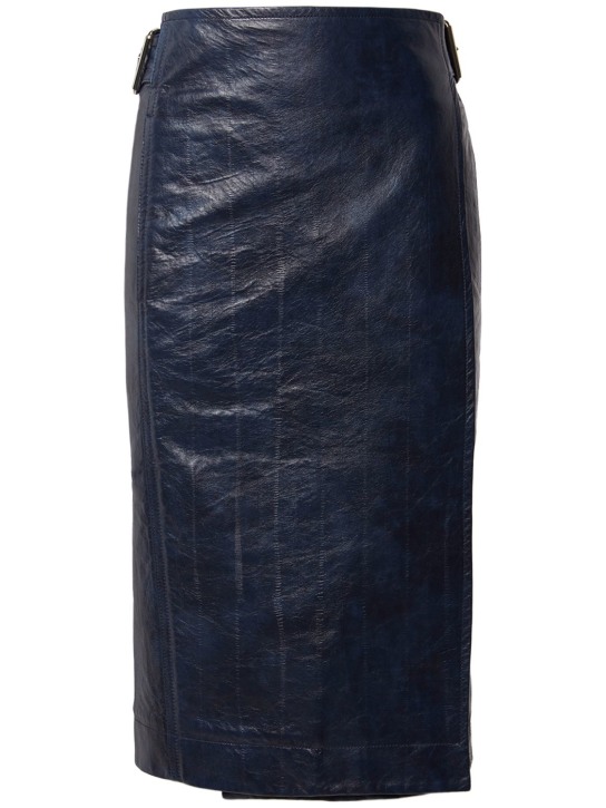 Bottega Veneta: Embossed eel nappa leather midi skirt - Mistral - women_0 | Luisa Via Roma