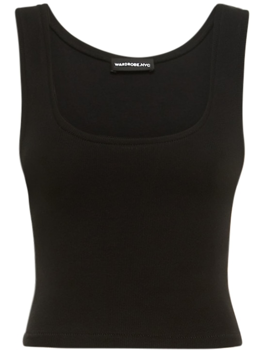 Wardrobe.nyc: Scoop neck stretch cotton tank top - Black - women_0 | Luisa Via Roma