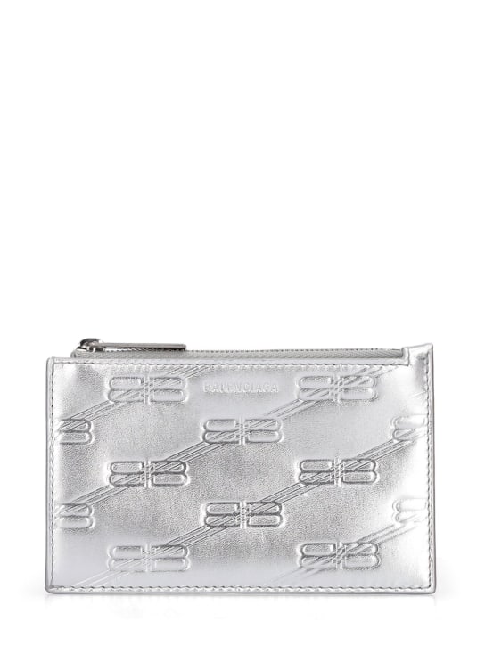 Balenciaga: Leather coin wallet - Silver - men_0 | Luisa Via Roma