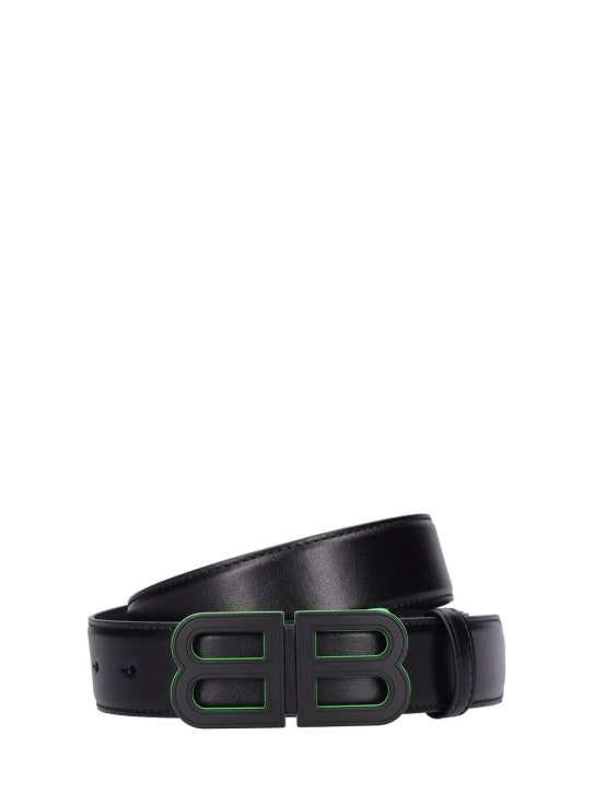 Balenciaga: Cinturón de piel 3.5cm - Negro/Verde - men_0 | Luisa Via Roma