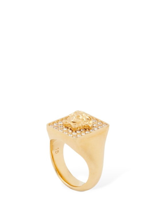 Versace: Anillo cuadrado con cristales - Oro/Cristal - women_0 | Luisa Via Roma