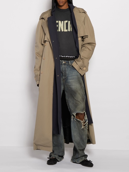 Balenciaga: Trench-coat en sergé de coton - Sand Beige - men_1 | Luisa Via Roma