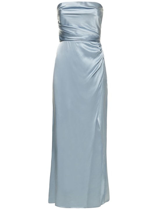 Reformation: Barrow silk satin strapless long dress - Blue - women_0 | Luisa Via Roma