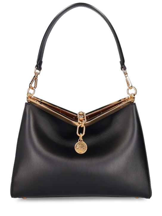 Etro: Medium Vela leather shoulder bag - Black - women_0 | Luisa Via Roma