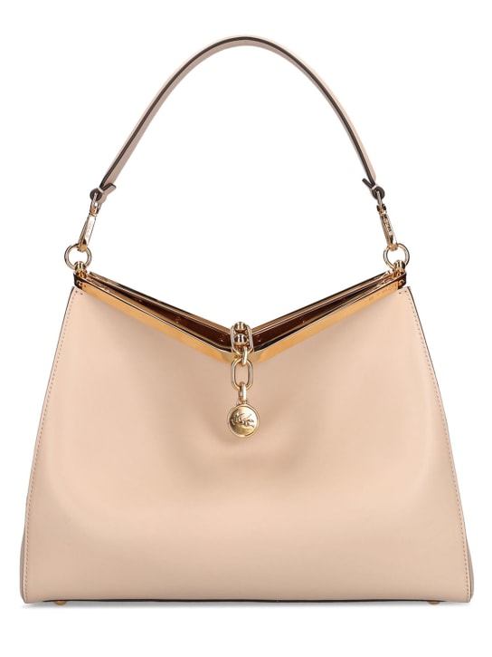 Etro: Large Vela leather shoulder bag - Beige - women_0 | Luisa Via Roma