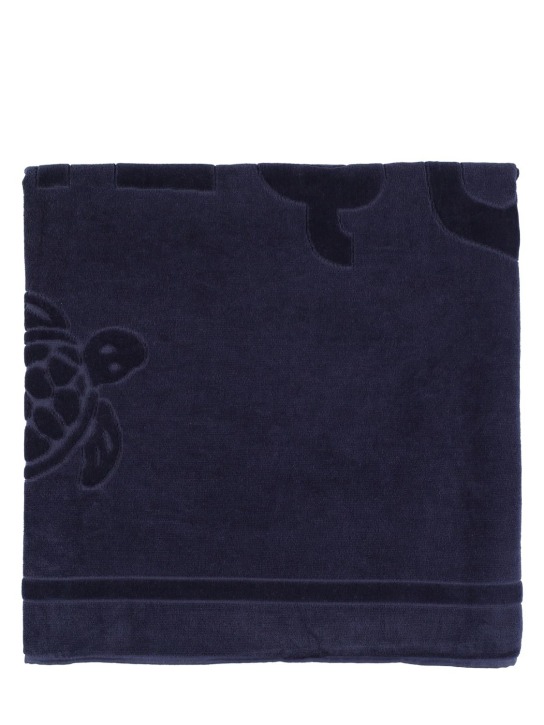 VILEBREQUIN: Toalla de algodón orgánico con logo - Azul Marino - men_0 | Luisa Via Roma