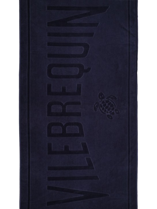 VILEBREQUIN: Toalla de algodón orgánico con logo - Azul Marino - men_1 | Luisa Via Roma