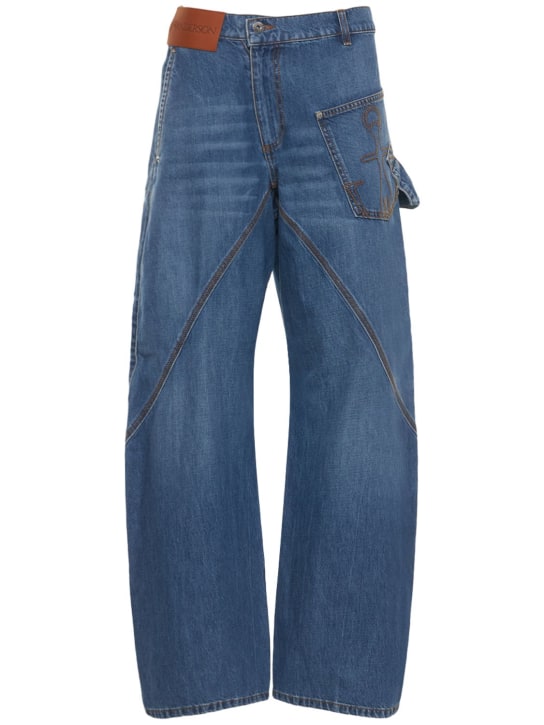 JW Anderson: Wide leg asymmetric mid waist jeans - Blue - women_0 | Luisa Via Roma