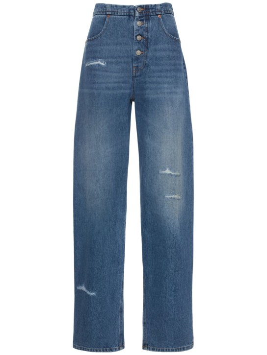 MM6 Maison Margiela: Distressed cotton denim straight jeans - Blue - women_0 | Luisa Via Roma