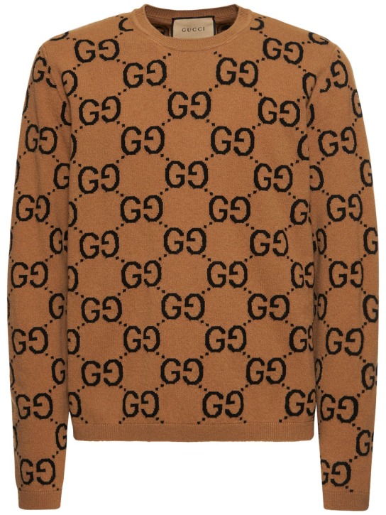 Gucci: GG羊毛针织毛衣 - 驼色/黑色 - men_0 | Luisa Via Roma