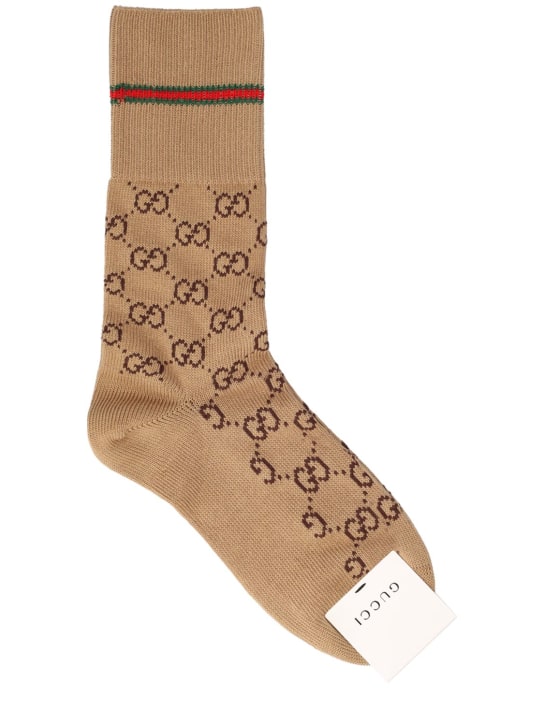 Gucci: Cotton blend socks - Camel - men_0 | Luisa Via Roma