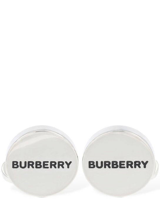 Burberry: Boutons de manchette ronds à logo Burberry - Argent/Noir - men_1 | Luisa Via Roma