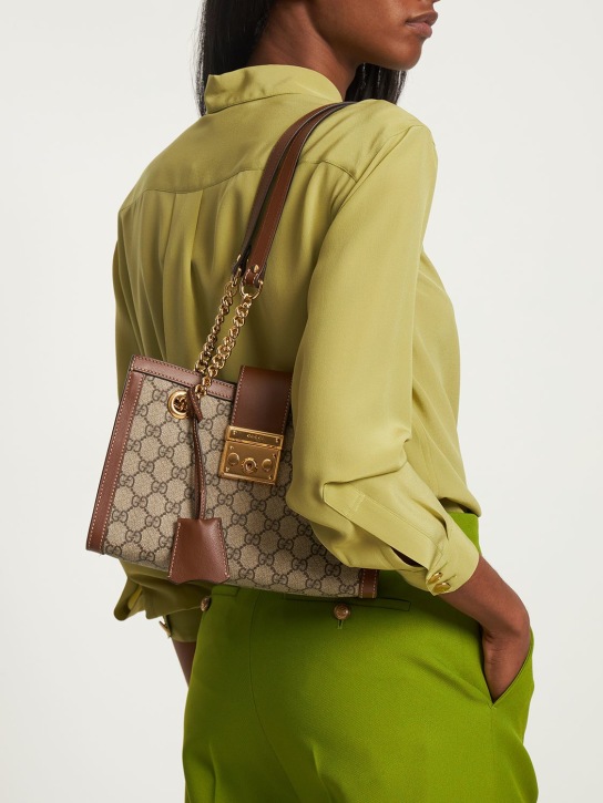 Gucci: Small Padlock GG Supreme shoulder bag - Ebony/Brown - women_1 | Luisa Via Roma
