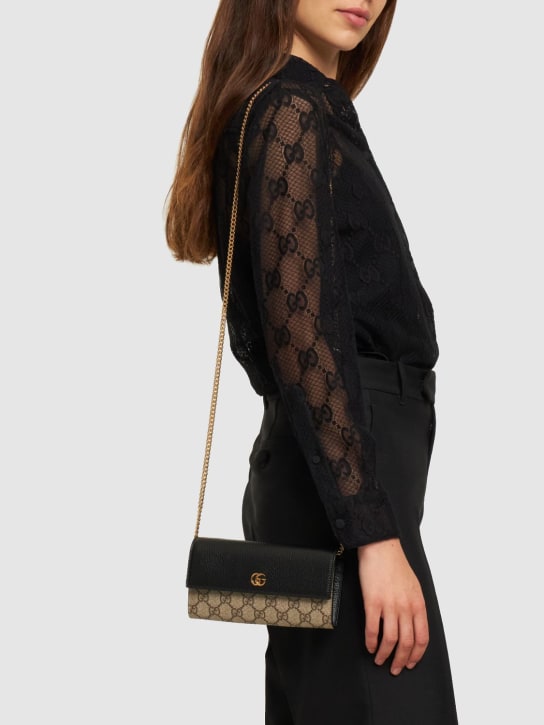 Gucci: Petite Marmont GG Supreme leather bag - Black/Ebony - women_1 | Luisa Via Roma