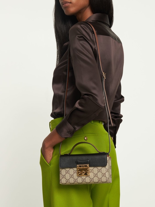 Gucci: Mini Padlock GG Supreme canvas bag - Ebony/Nero - women_1 | Luisa Via Roma