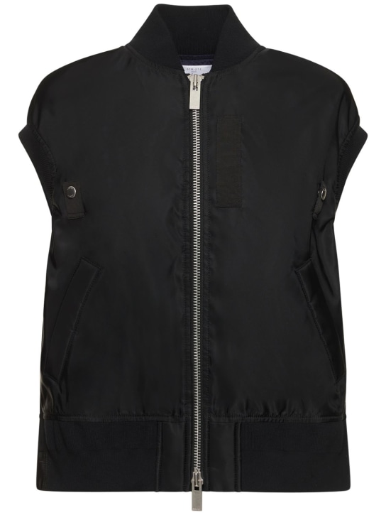 Sacai: Sleeveless nylon zip-up jacket - Black - women_0 | Luisa Via Roma