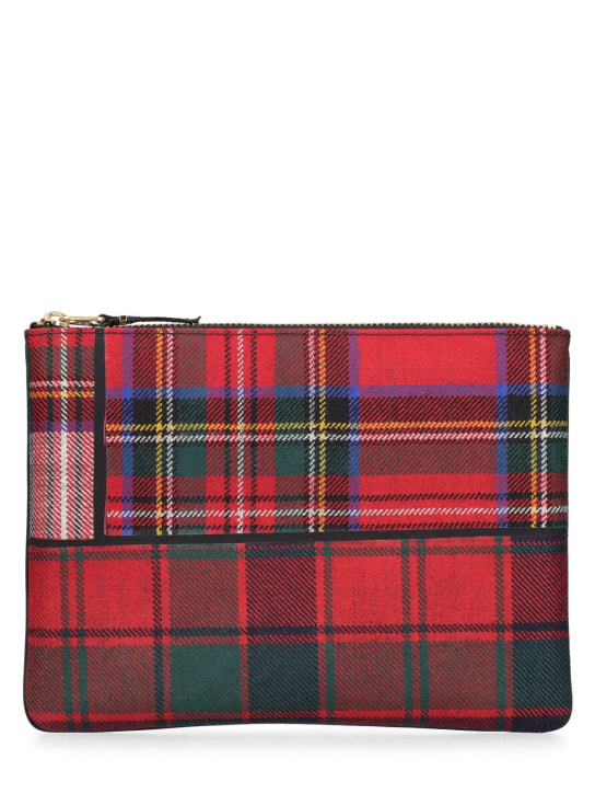 Comme des Garçons Wallet: Tartan patchwork zipped pouch - Red - women_0 | Luisa Via Roma