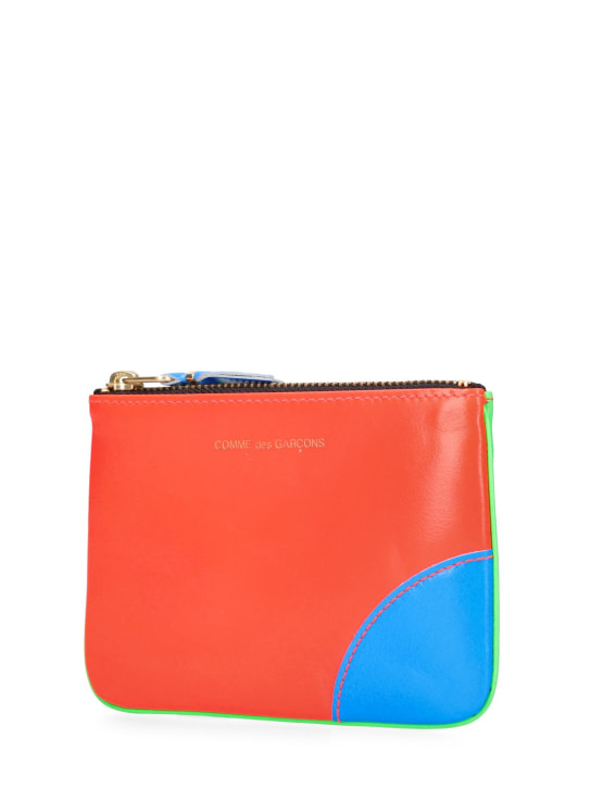 Comme des Garçons Wallet: Super neon leather line zip wallet - Green/Orange - women_1 | Luisa Via Roma