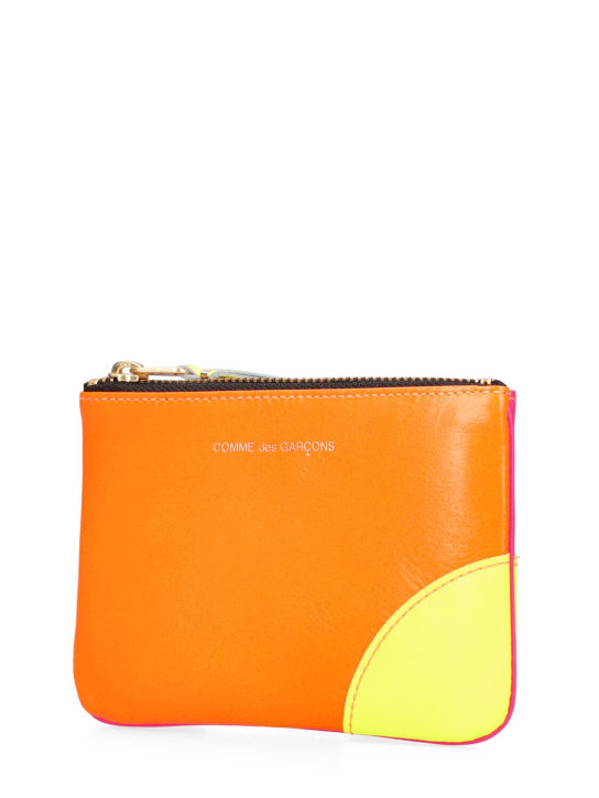 Comme des Garçons Wallet: Super neon leather line zip wallet - Orange/Pink - men_1 | Luisa Via Roma