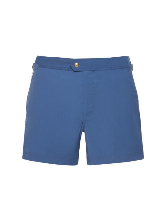 Tom Ford: Shorts mare in popeline con piping - Blu - men_0 | Luisa Via Roma
