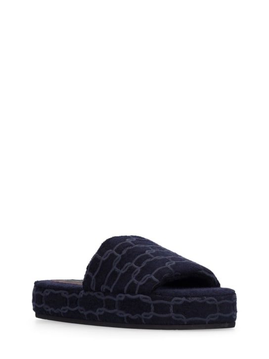 Agnona: Stretch cotton terry slippers - Blue - ecraft_1 | Luisa Via Roma