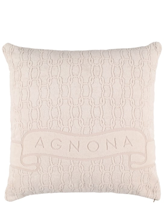 Agnona: Logo cushion - Beige - ecraft_0 | Luisa Via Roma