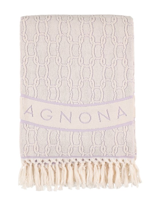 Agnona: Chain jacquard towel - Purple - women_0 | Luisa Via Roma