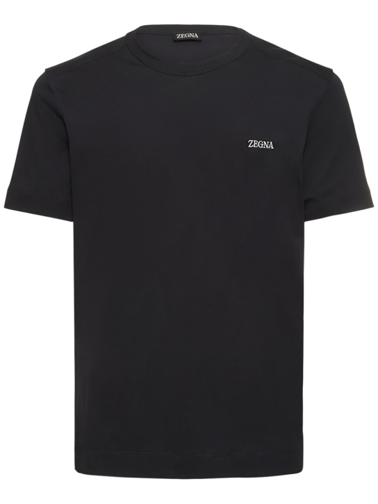 Zegna: Short sleeved t-shirt - Navy - men_0 | Luisa Via Roma
