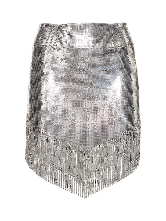 Rabanne: Minigonna in mesh metallizzato con frange - Argento - women_0 | Luisa Via Roma
