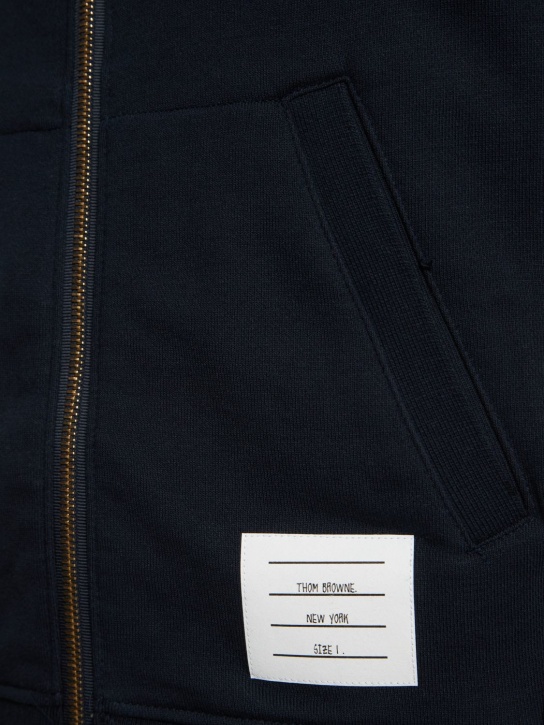 Thom Browne: Zip-up stripes cotton sweatshirt hoodie - Navy - men_1 | Luisa Via Roma