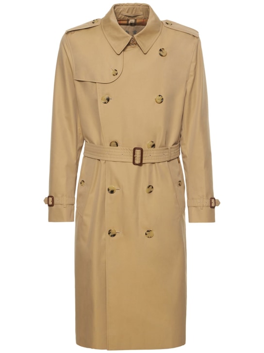 Burberry: Trench-coat long en coton Kensington - Miel - men_0 | Luisa Via Roma
