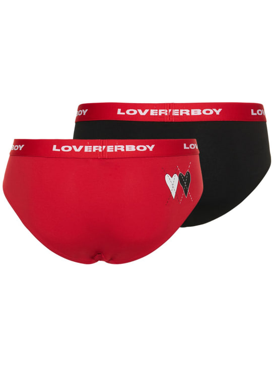 Charles Jeffrey LOVERBOY: Lot de 2 slips en coton stretch à logo - Noir/Rouge - men_0 | Luisa Via Roma
