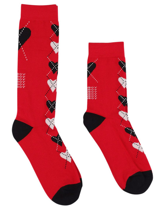 Charles Jeffrey LOVERBOY: Pack of 2 logo cotton blend short socks - Red/Black - men_0 | Luisa Via Roma