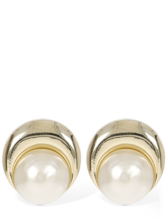 Marine Serre: Imitation pearl moon earrings - Gold/White - women_0 | Luisa Via Roma