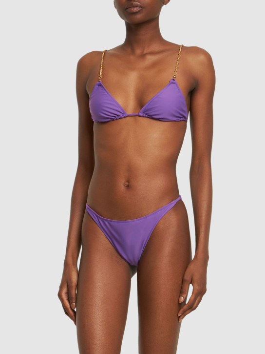 Dolla Paris: Dolores triangle bikini set w/chain - Purple - women_1 | Luisa Via Roma