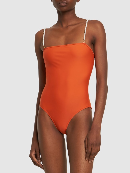 Dolla Paris: Lola one piece swimsuit w/beaded straps - Orange - women_1 | Luisa Via Roma