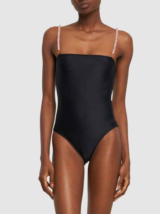 Dolla Paris: Lola one piece swimsuit w/beaded straps - Black - women_1 | Luisa Via Roma