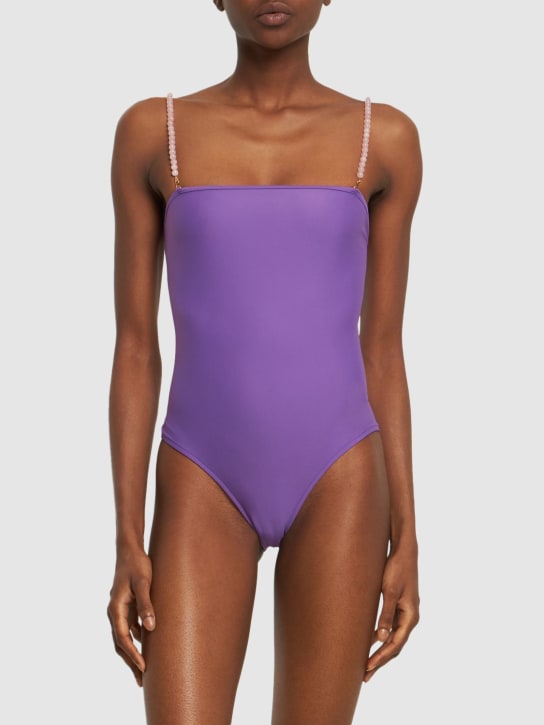 Dolla Paris: Lola one piece swimsuit w/beaded straps - Purple - women_1 | Luisa Via Roma