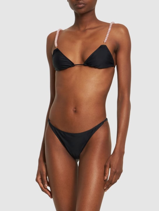Dolla Paris: Dolores bikini set w/beaded straps - Black - women_1 | Luisa Via Roma