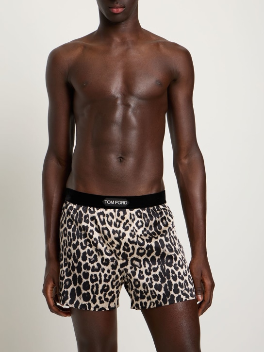 Tom Ford: Snow Leopard silk blend boxer briefs - Brown/Black - men_1 | Luisa Via Roma