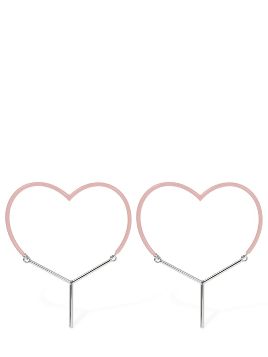 Y/PROJECT: Mini Y heart enamel earrings - Pink/Silver - women_0 | Luisa Via Roma