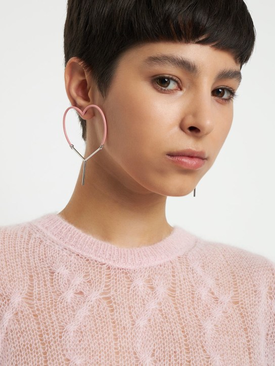Y/PROJECT: Mini Y heart enamel earrings - Pink/Silver - women_1 | Luisa Via Roma