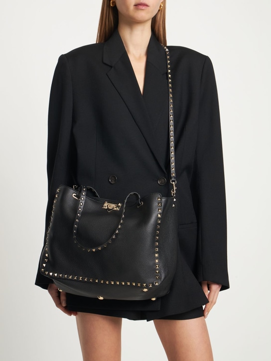 Valentino Garavani: Rockstud medium leather tote bag - Black - women_1 | Luisa Via Roma