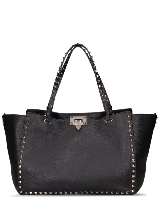 Valentino Garavani: Rockstud medium leather tote bag - Black - women_0 | Luisa Via Roma