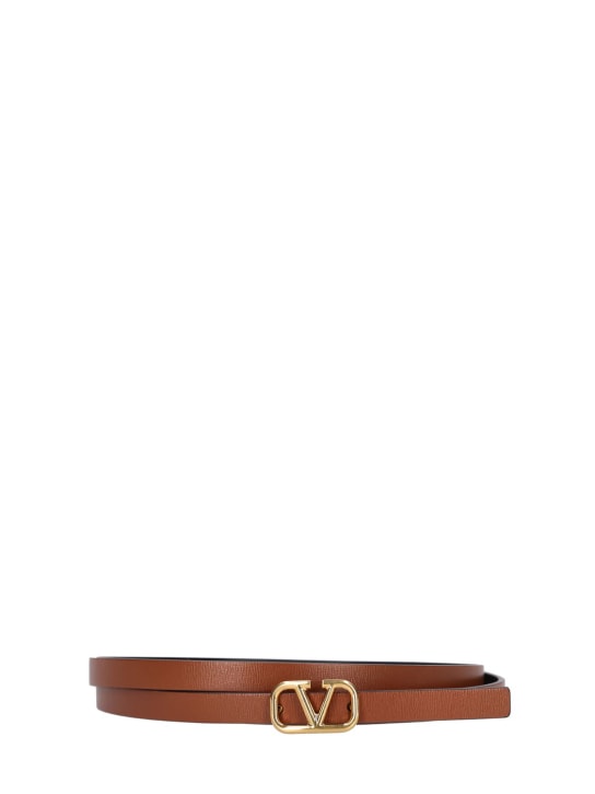 Valentino Garavani: 1cm Reversible leather belt - Brown/Black - women_0 | Luisa Via Roma