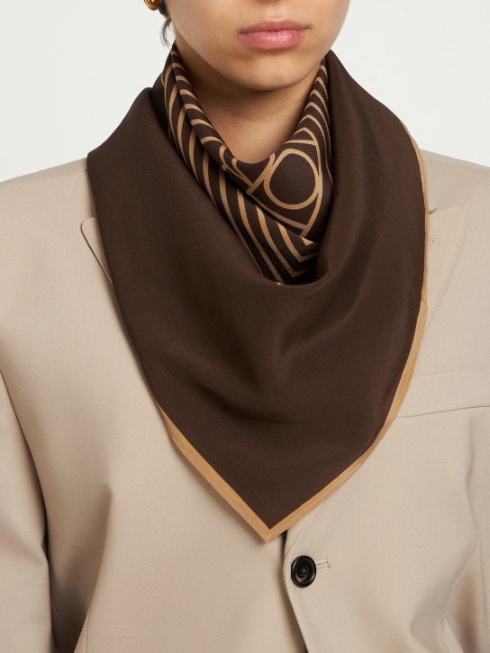 Toteme: Centered monogram silk scarf - Brown/Nougat - women_1 | Luisa Via Roma