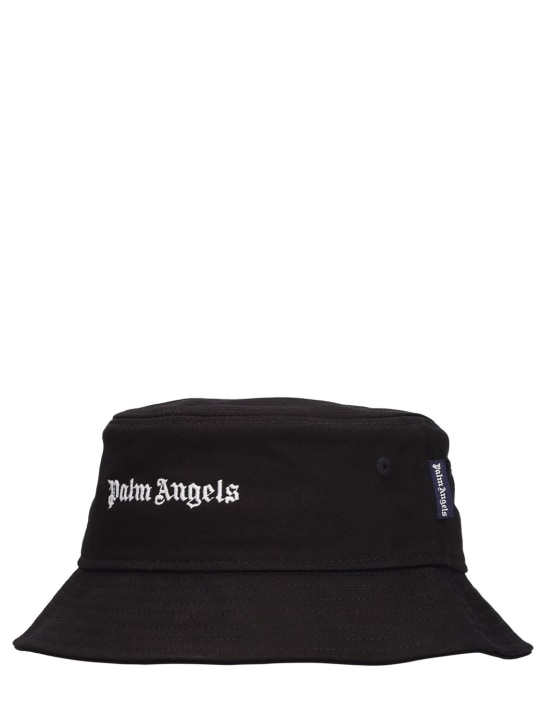 Palm Angels: Cotton gabardine bucket hat w/ logo - Black - kids-girls_1 | Luisa Via Roma